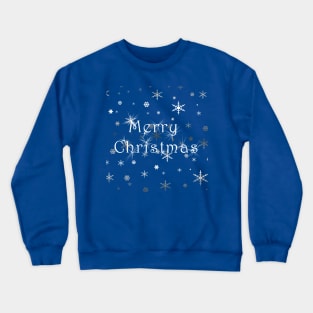 Merry Christmas & Snowflakes on Blue Crewneck Sweatshirt